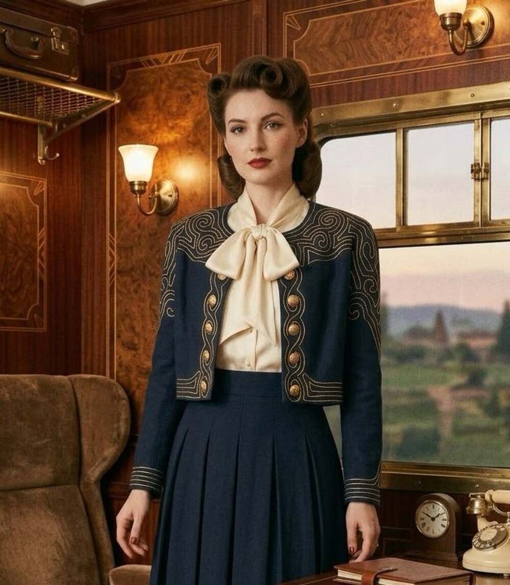 VTG Marie St. Claire Jacket Navy Blue Gold Embroidered Trim Crop Sz 8